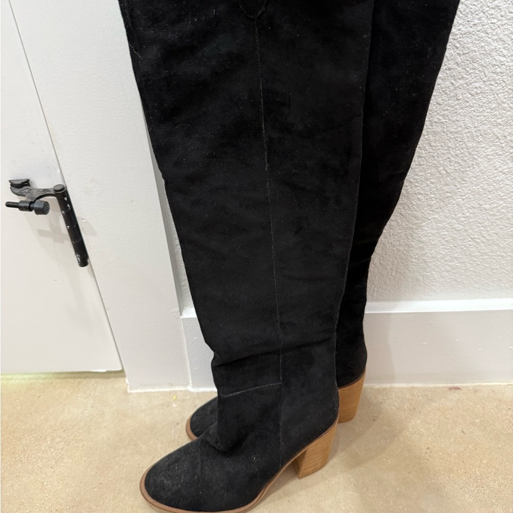 Black Over the Knee Boots with Block Heel